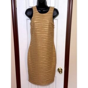 Bisou Bisou Dress Size 8 Gold Metallic Sleeveless Sheath Cocktail Party‎